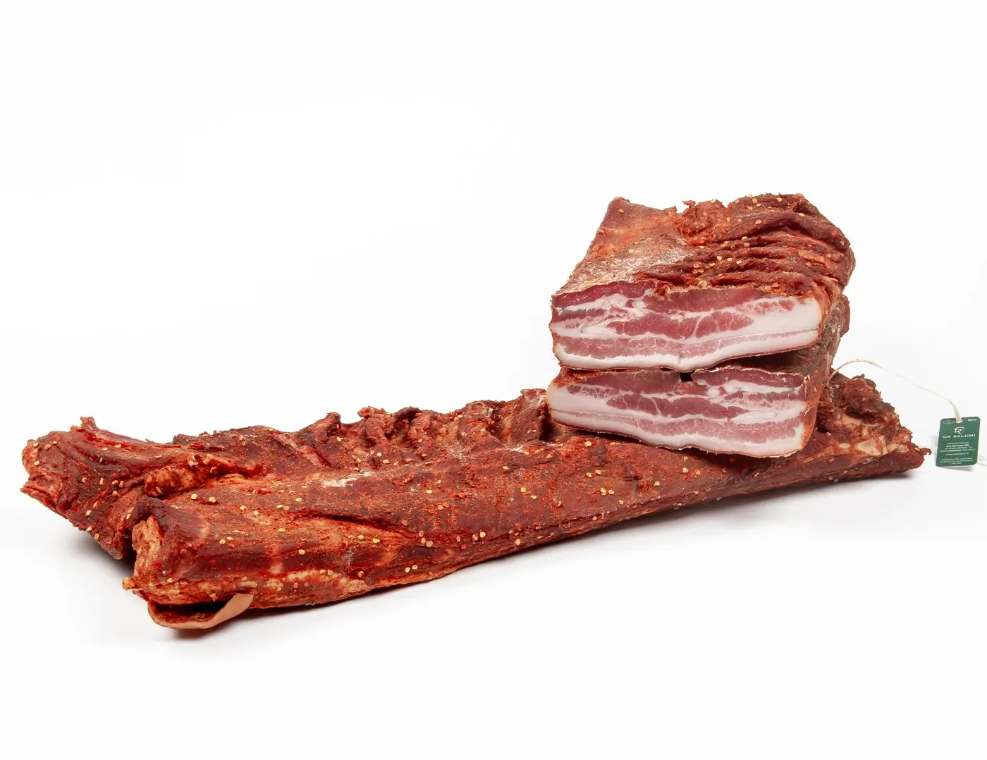Pancetta tesa piccante steccata stagionata met� sottovuoto