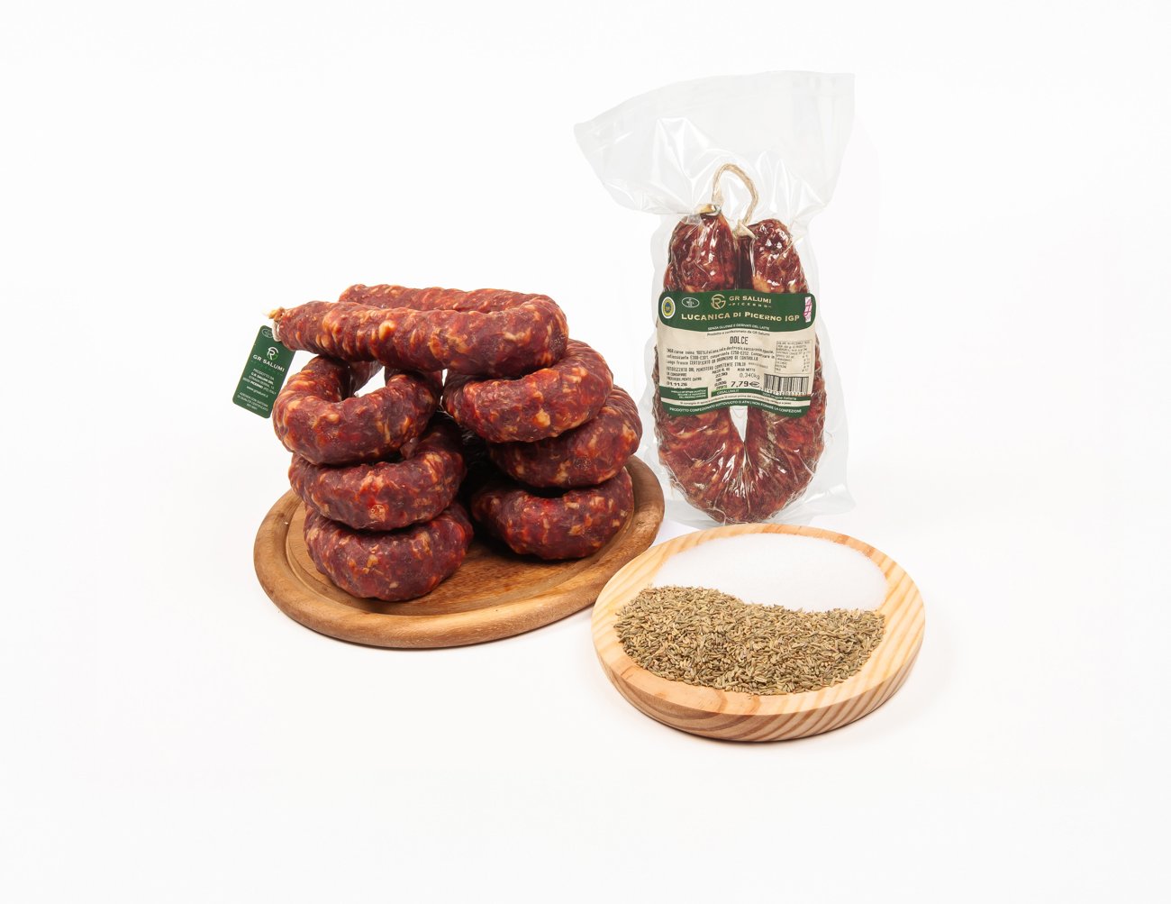 Lucanica di Picerno IGP dolce GR Salumi in confezione sottovuoto, forma a U